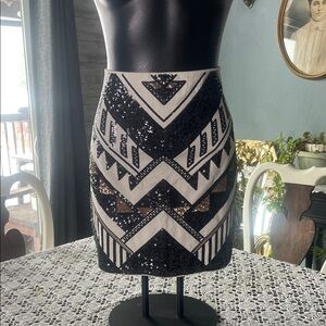 Express Black and White Sequin Pencil Skirt